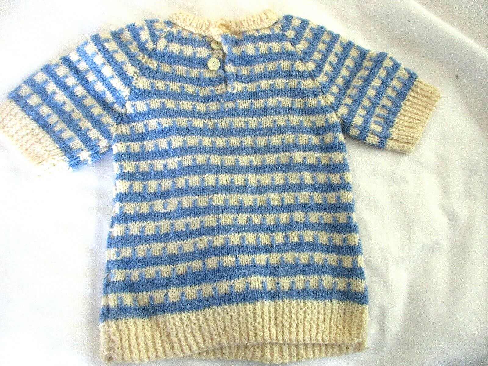 Vintage Hand Knit Childrens Sweater Blue & Off White 3/4T