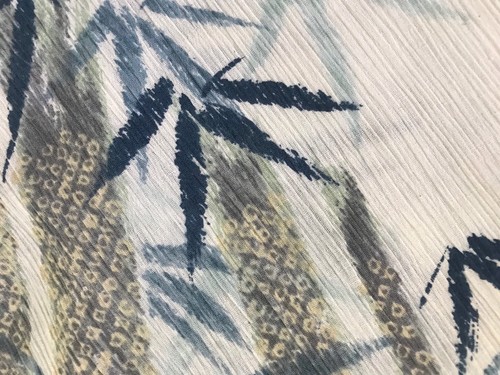 2 YARDS OF VINTAGE WHITE WITH BLUE PALM TREES TROPICAL PRINT FABRIC
