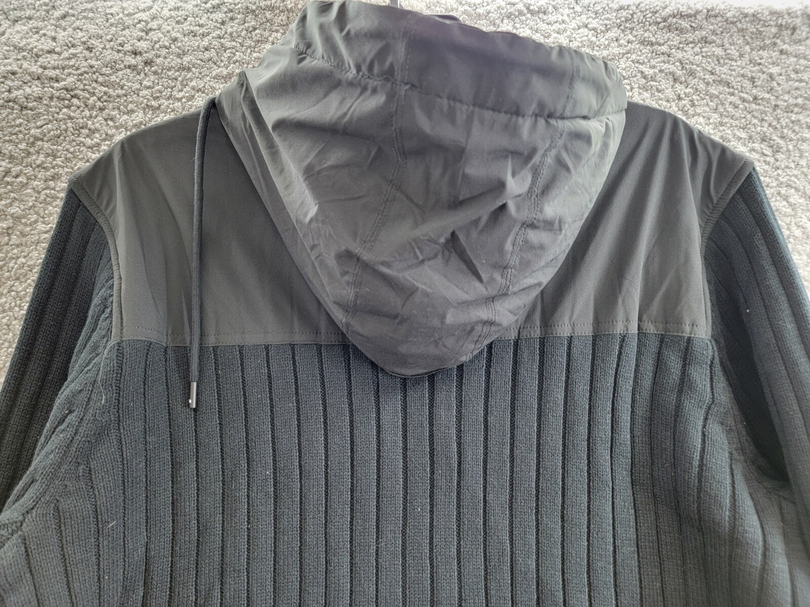 BASS OUTDOOR Mixed Media Zip-Front Hooded Sweater Jacket Men's M Black Pockets - Picture 12 of 17