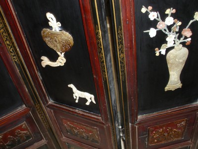 ELMWOOD SCREEN WITH JADE INLAID & ANTIQUE CARVED PANELS will be closing store wi