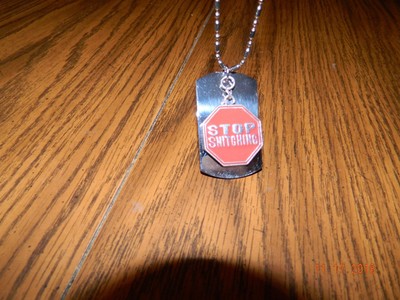 MIP- Chrome Dog Tag with a Stop Snitching stop sign / 36 inch ball chain