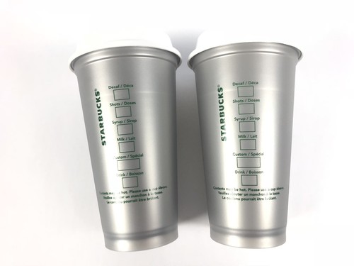 Starbucks Reusable Silver Shimmer Cup Set Of Two 16 Oz 2018 Limited Edition NEW