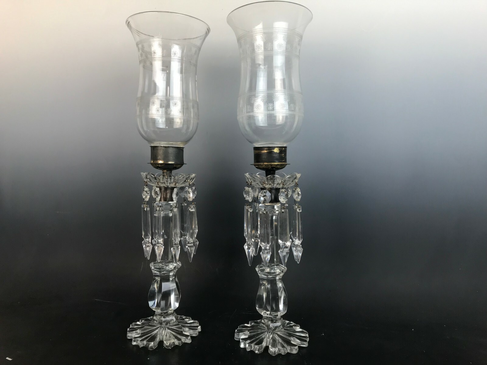 ANTIQUE BACCARAT CUT GLASS CANDELABRA CANDLE HOLDER HURRICANE SHADES