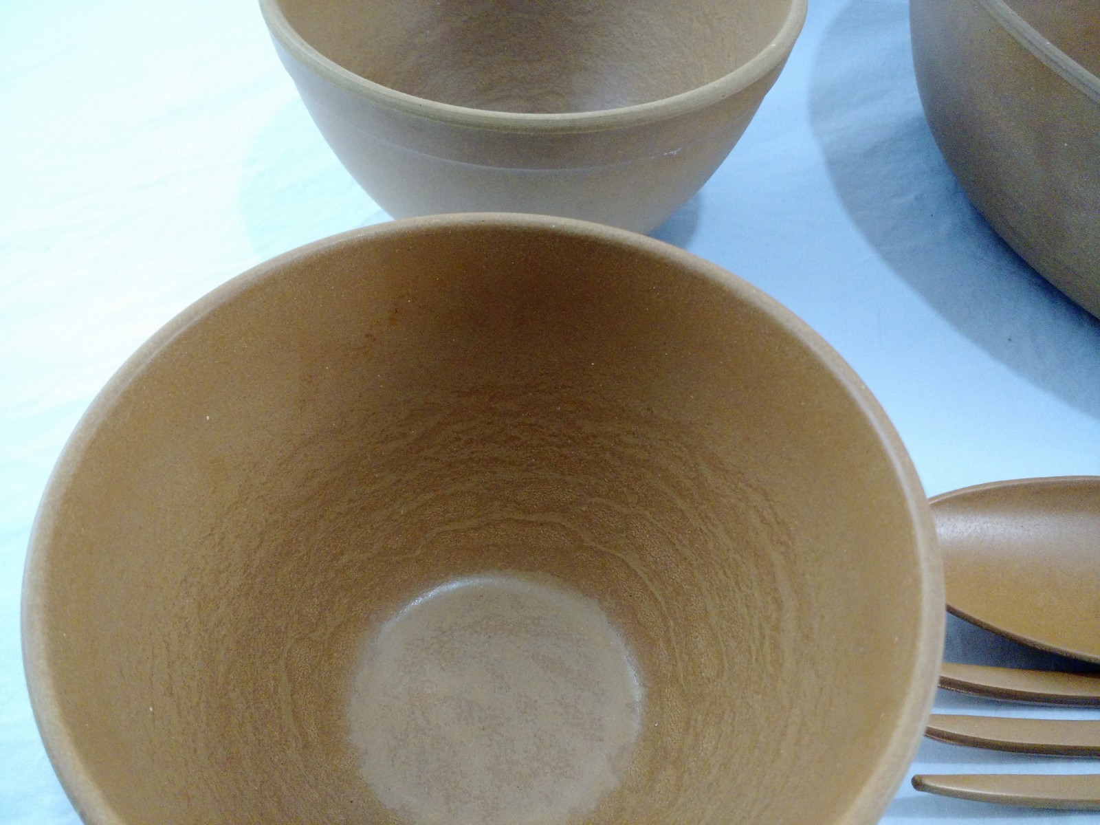 Vintage Ellingers Agatized Wood Bowl 120 60 20 Salad Service Set Fork Spoon 18pc