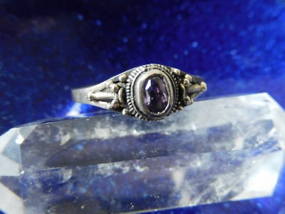 antiker Silberring 925, Handarbeit mit Stein Flieder, Ringgröße 18-19 mm