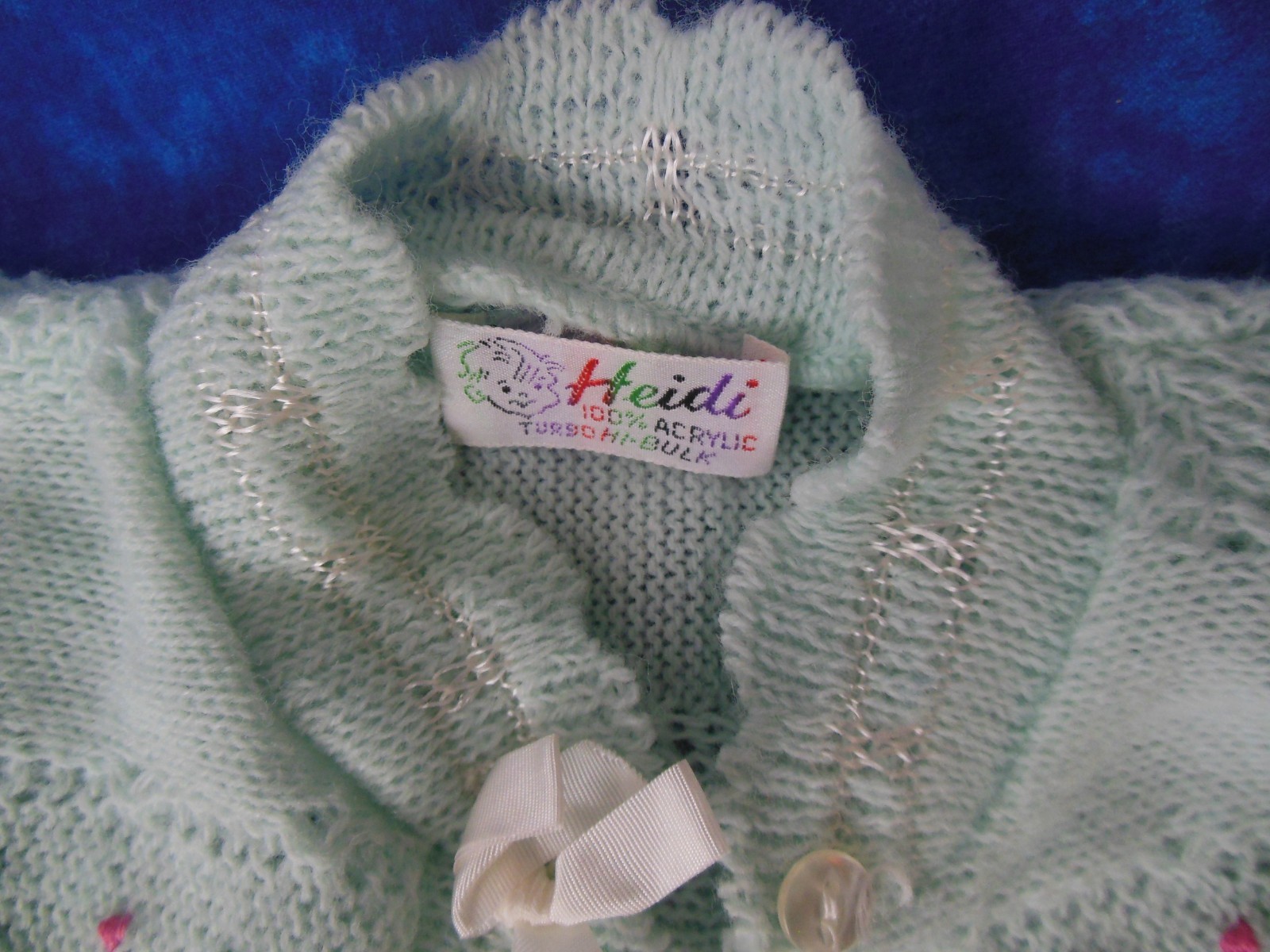 Vintage Baby Booties & Sweater & Bonnet Light Green  Set  Heidi 100% Acrylic