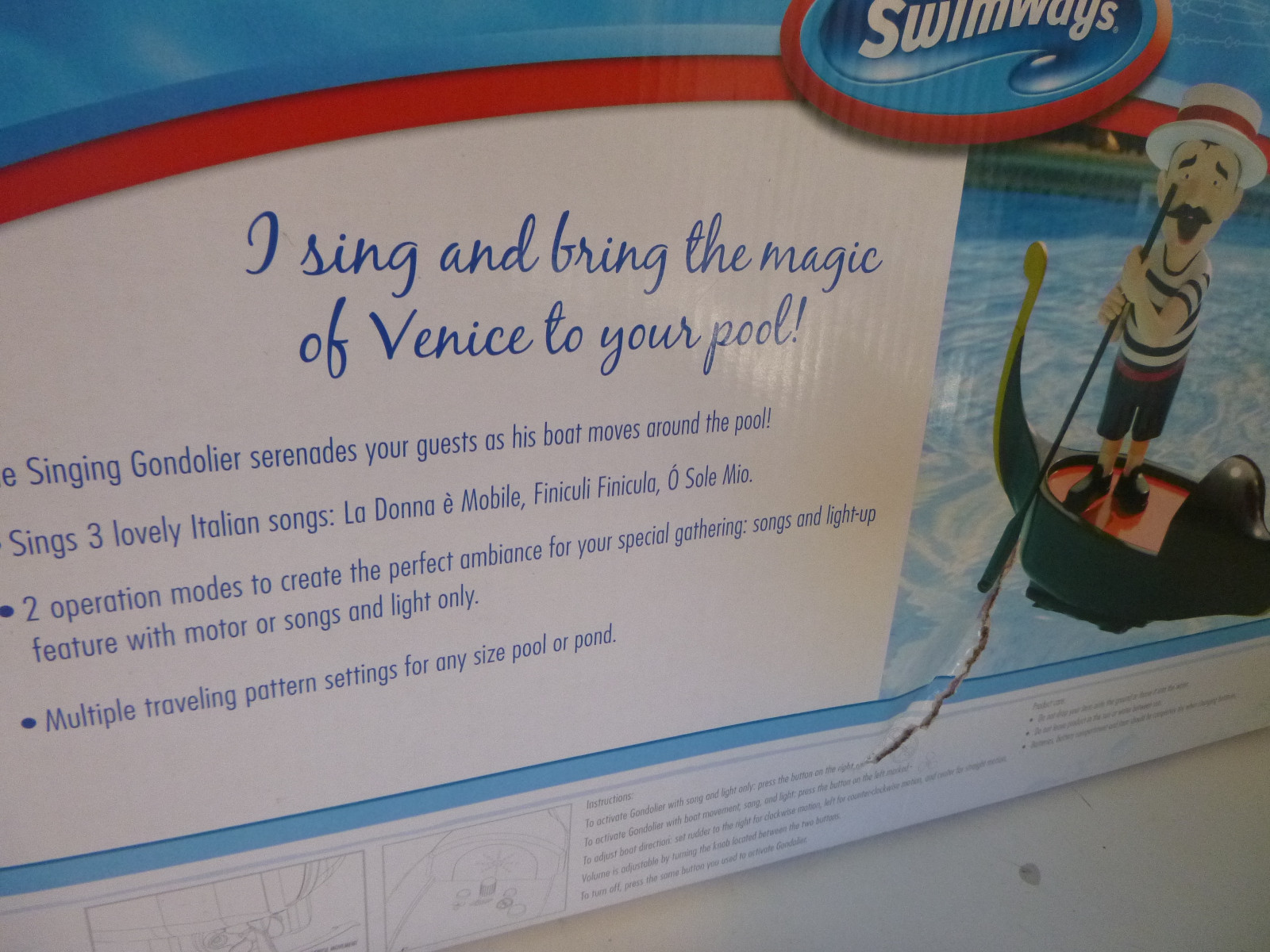 The Singing Gondolier SwimWays Motorized Pool Tub Toy Novelty Gift fun Italy