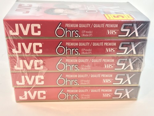 Lot of 5 JVC SX T-120 SXB VHS 6 hour High Performance VCR Blank Tapes New Sealed