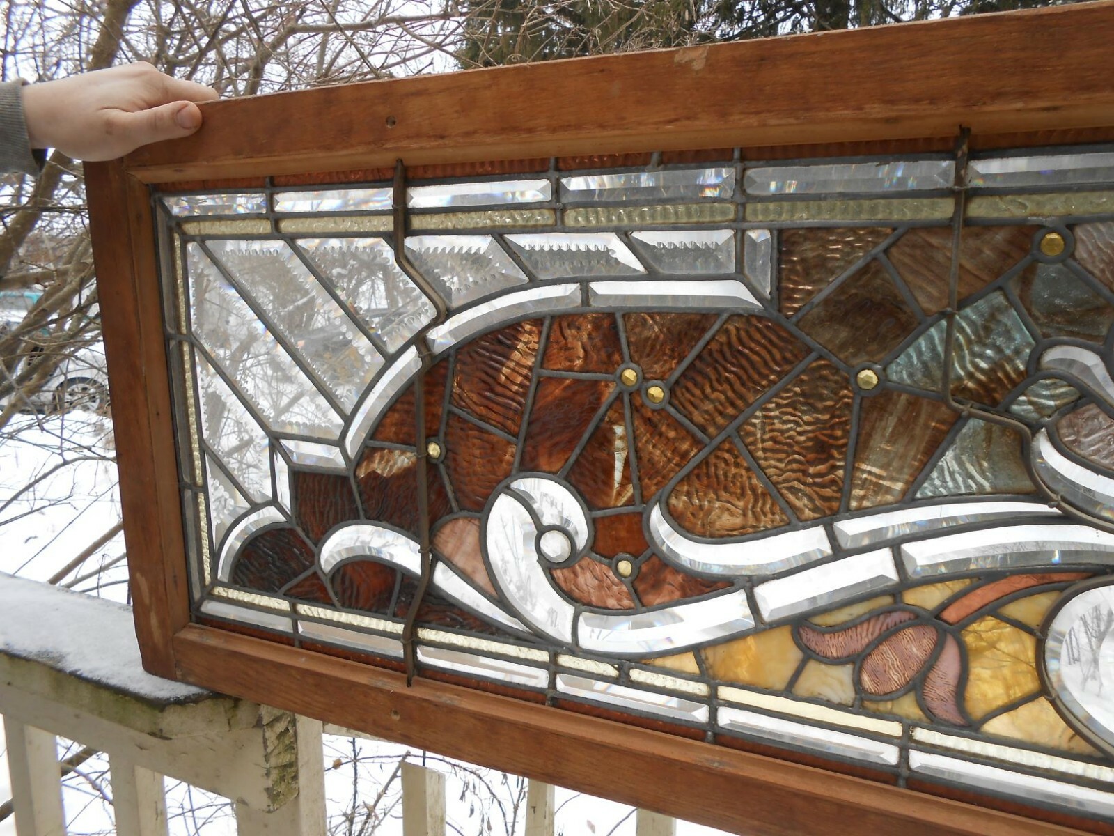 Antique Stained Glass Beveled Jeweled Zipper Glass Window