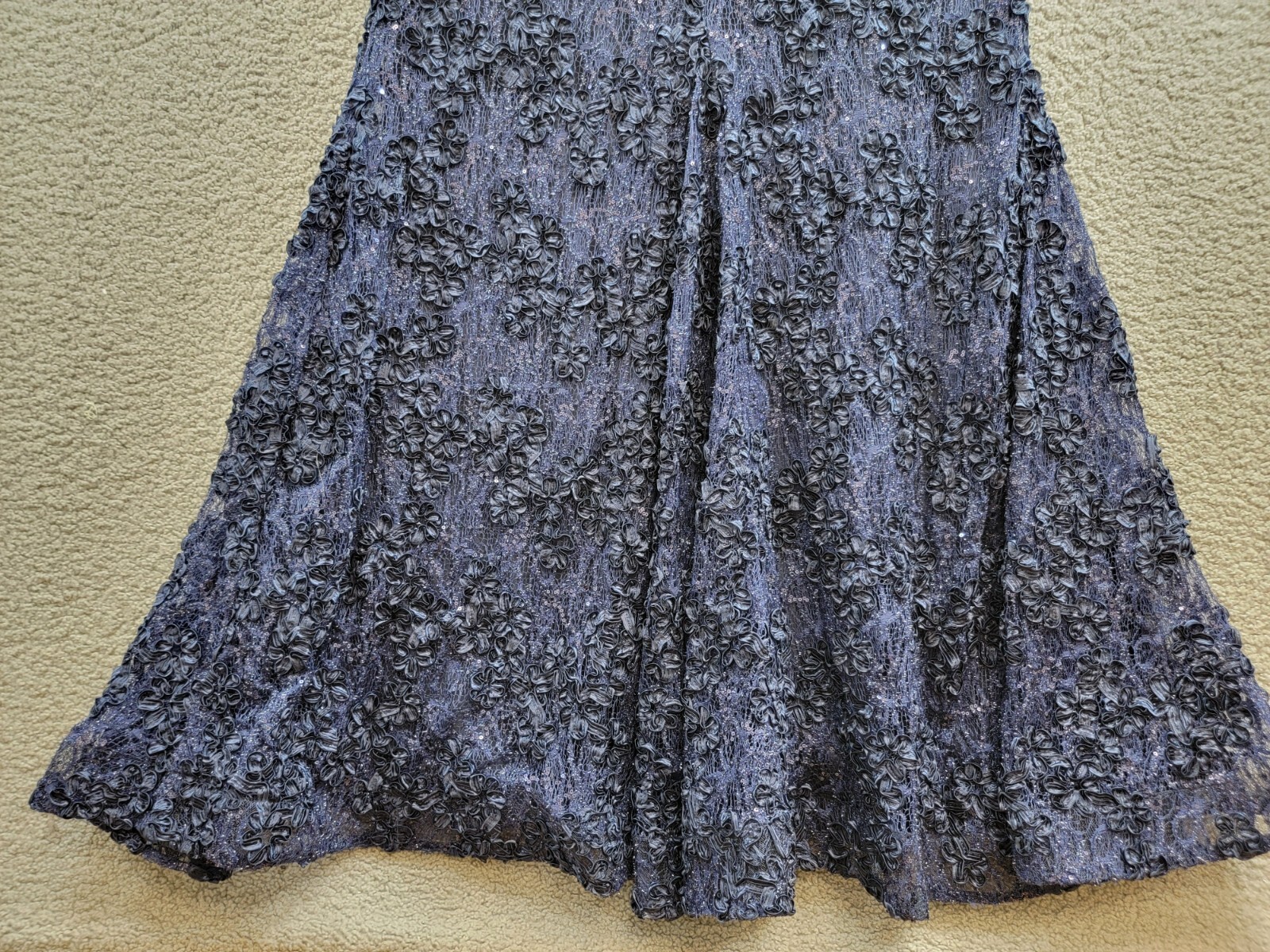 Xscape Plus Size Off Shoulder Embroidered Lace Dress Women's 16W Navy Back Zip - Picture 19 of 21