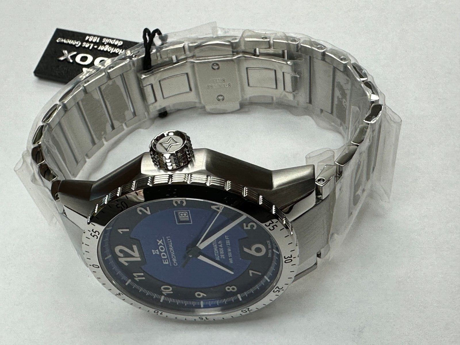 Pre-owned Edox 80094 3nm Bu1 Chronorally 1 Automatic Blue Dial Swiss Men's Watch Warranty