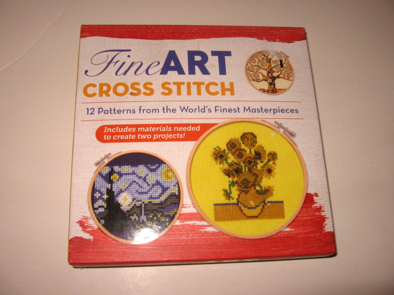 Fine Art Cross Stitch Kit 12 Patterns Contains Floss Embroidery Needle 2 Fabrics