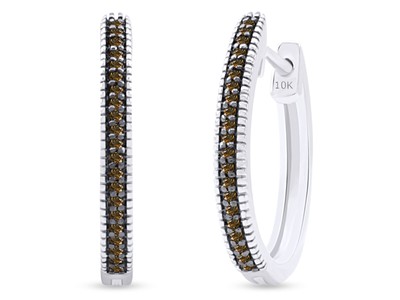 1/10ct Brown Natural Diamond Hoop Earrings 10K Solid Gold