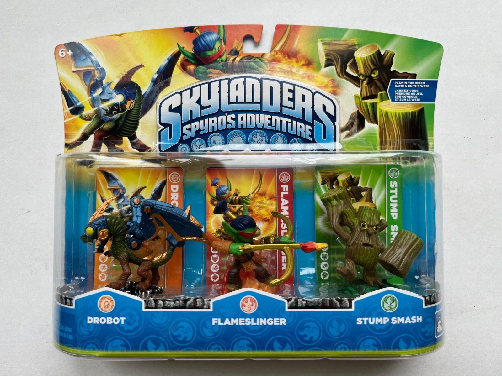 Skylanders Spyro's Adventure 3 Pack Drobot Flameslinger Stump Smash New OOP