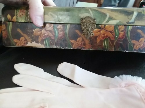 Beautiful Victorian Ladies Vanity Celluloid Glove Box with curved lid.
