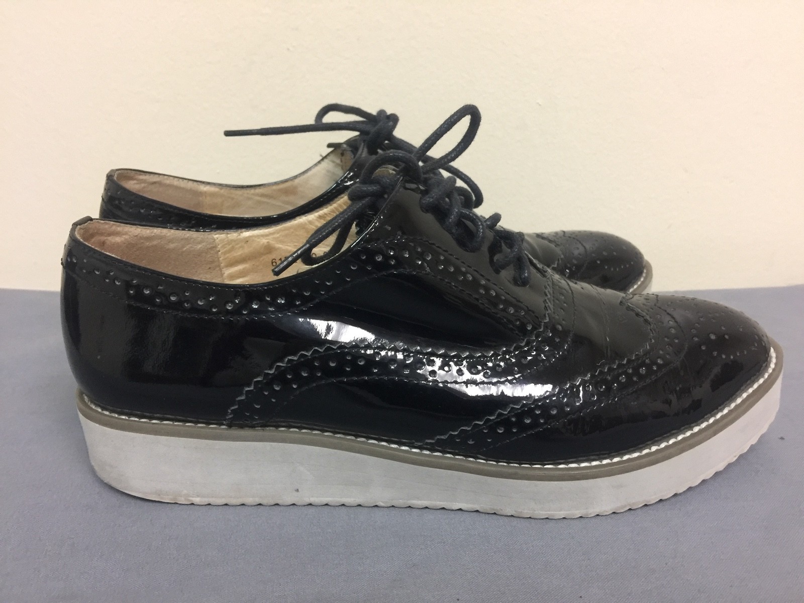 OFFCOS WOMEN'S LACE-UP OXFORD BLACK LEATHER SHOES SZ US 7.5