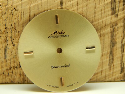 Watch Dial Gold 29.25mm Vintage Mido Ocean Star Powerwind Gold Stick Markers NOS