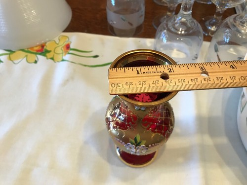 Bohemian Crystal Vase 24K Gold Enamel Gilded Red  Hand Painted 6 Inches Tall