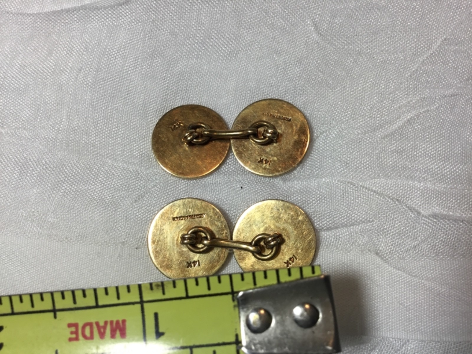 WW2 USN Initial Engraved 14k Gold & 950 Palladium Cuff Links 12 grams total