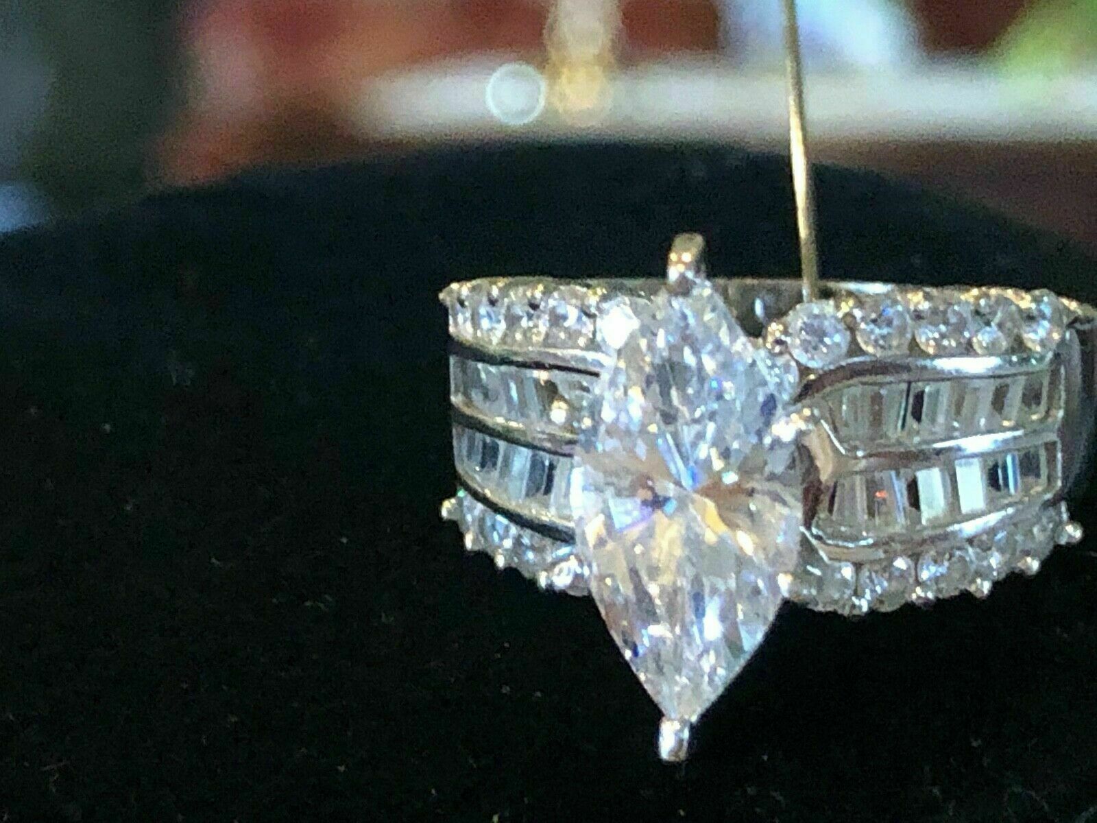 Pre-owned Natsoul 3.10ct Engagement Bridal Marquise 925 Sterling Silver Channel Baguette Ring In White