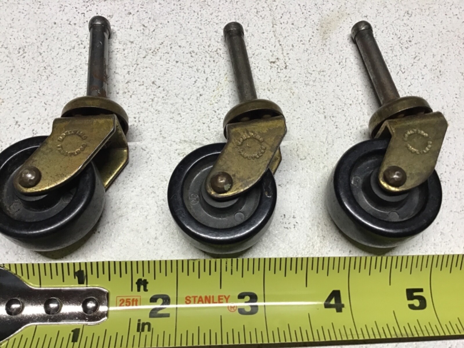 Vintage Set of 3 Faultless Hardware 1 1/4” Wheel Casters Furniture Rollers