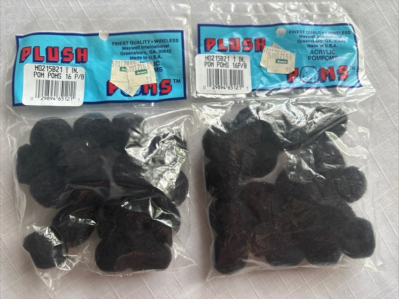 Plush Pompoms Black 1 inch 2 Bags of 16 pcs