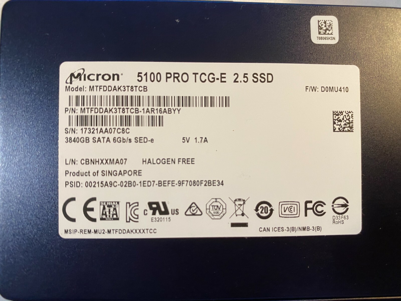 Micron 5100 pro 3.84tb sata 6g Enterprise SSD 2.5-inch Micron 5100 pro 3.84tb sata 6g Enterprise SSD 2.5-inch