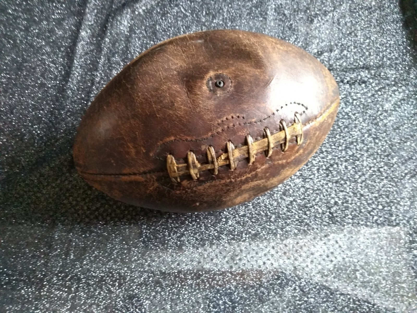 Vintage Antique LEATHER Football / Rugby ball 8 lace 1910s-30s? & shoes 20s?