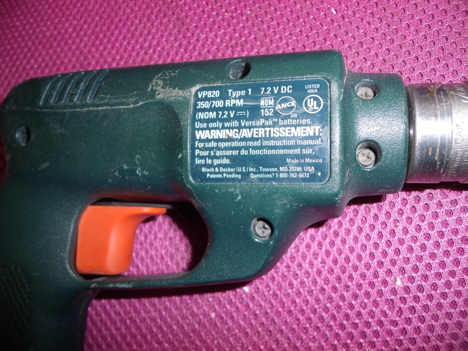 BLACK + DECKER VERSAPAK VP820 7.2V 350/700 RPM DRILL BARE TOOL