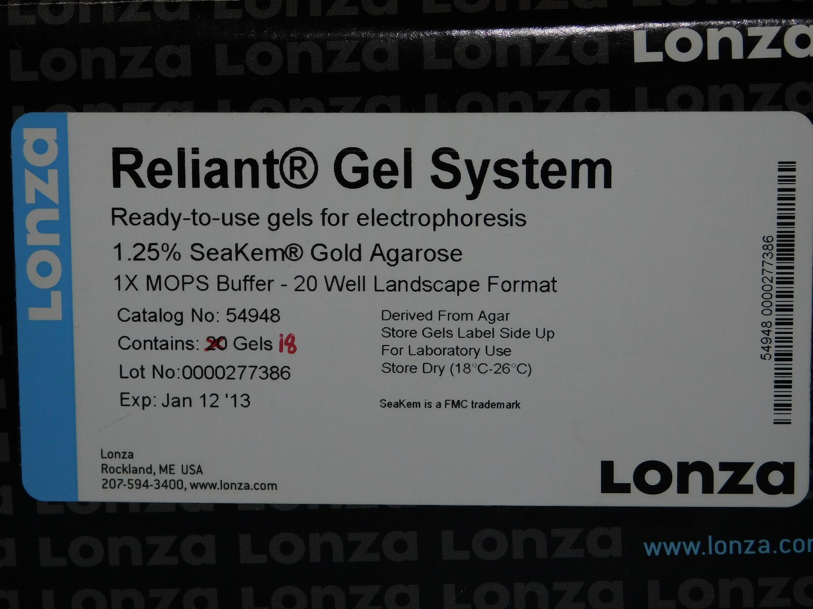 Купить Системы гель-электрофореза LONZA RELIANT GEL SYSTEM 54948 READY ...