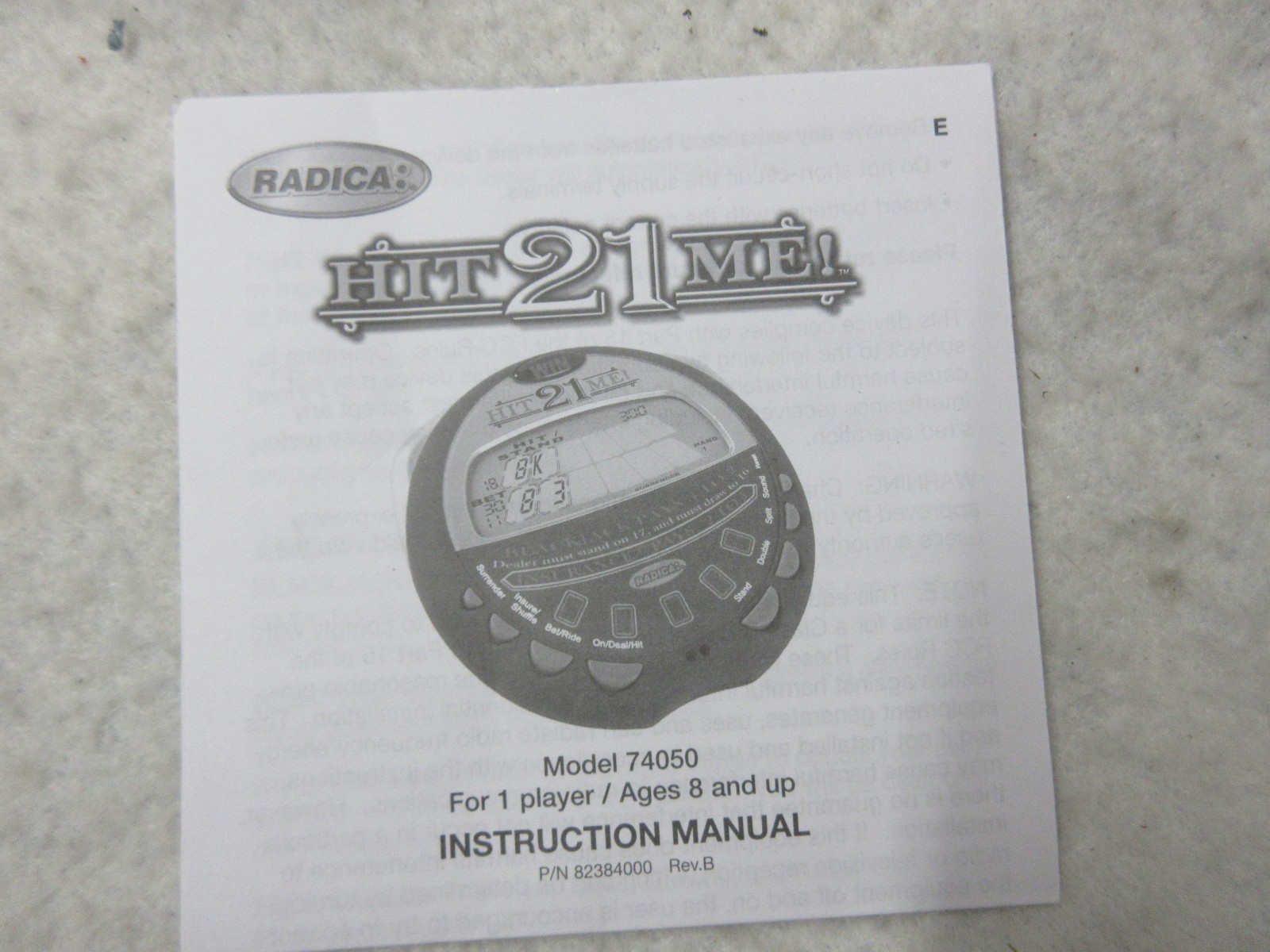 Electronic Handheld Game Hit Me 21 Blackjack Radica with Box and Instructions