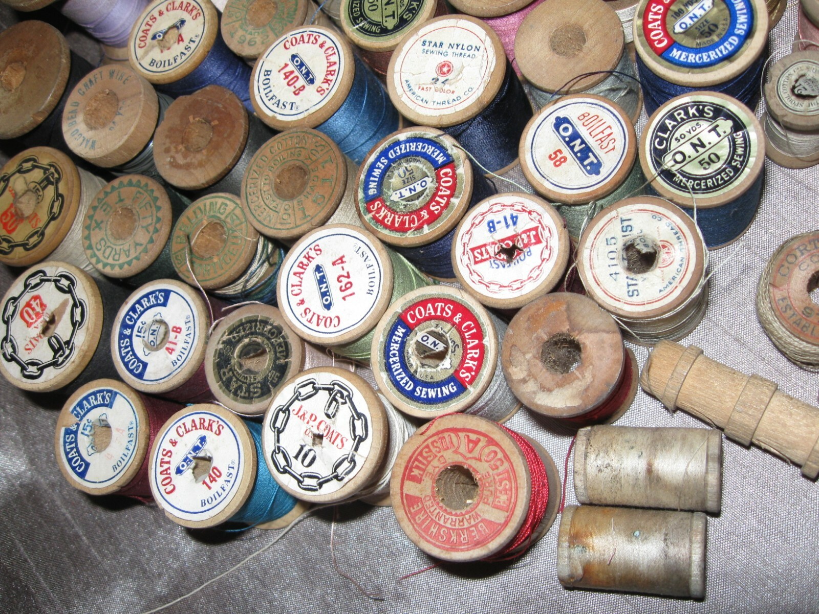 Vintage Lot of 71 wooden Thread Spools Crafts Art