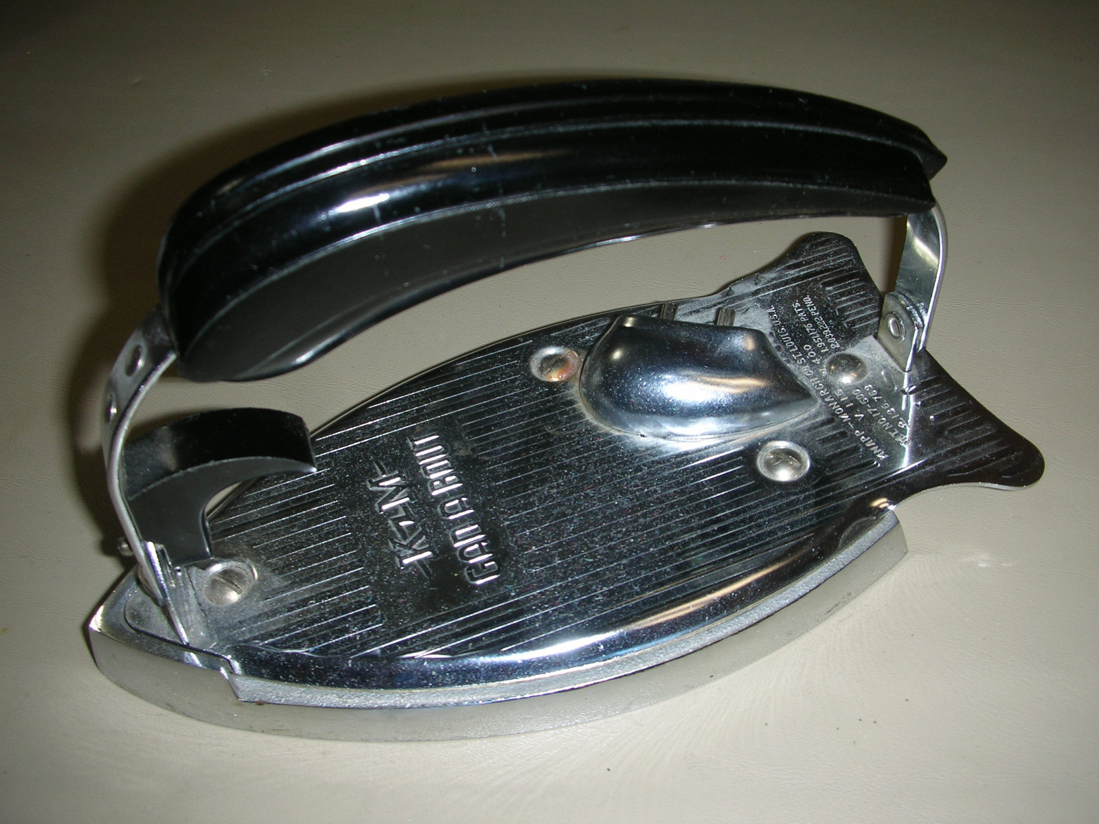 Vintage K-M GAD-A-Bout Travel Iron Bakelite Handle