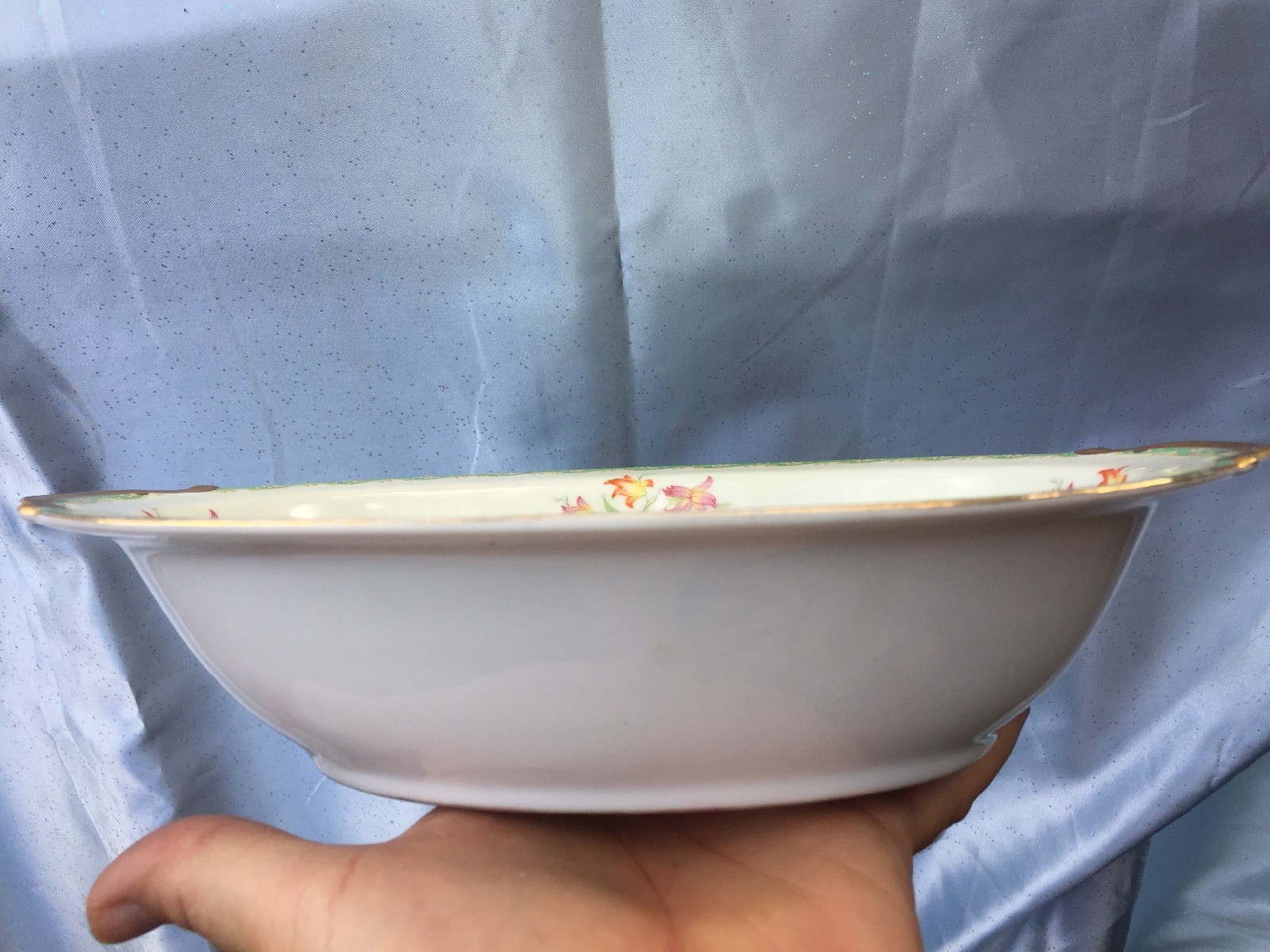 Rare REGAL CHINA OVAL SERVING BOWL French Countr FLOWERS SCROLLS GOLD JAPAN ??j8