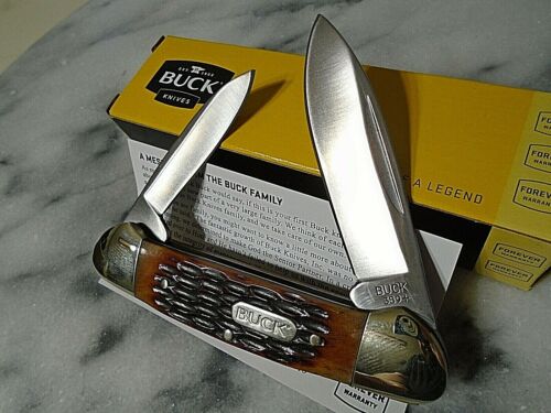 Buck Canoe 389 Folding 2 Blade Pocket Knife Amber Jigged Bone 420HC 3.55" Closed