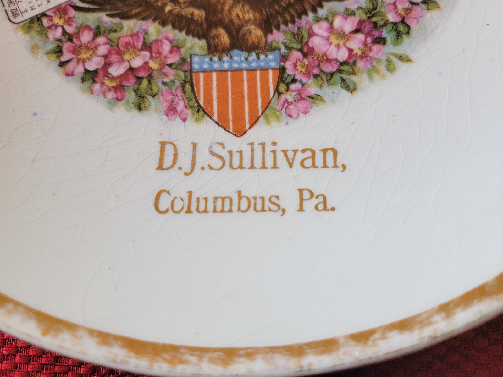 RARE PATRIOTIC FLAGS 1912 *COLUMBUS, Pa.* Souvenir CALENDAR PLATE D. J. Sullivan