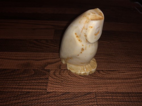 Antique Inuit Eskimo Musk Ox Horn Carved Owl Fetish Effigy Totem Sculpture