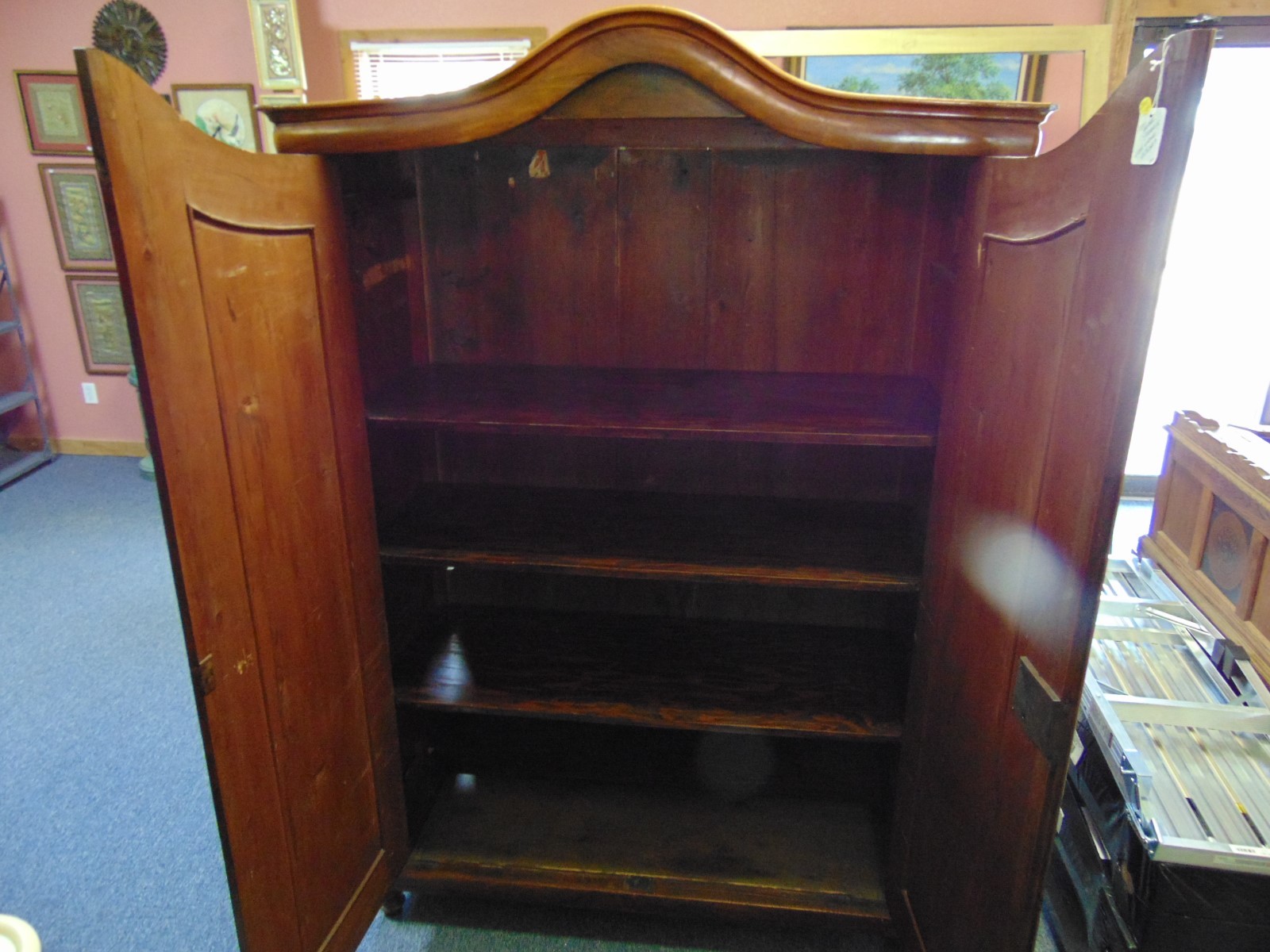 Antique Mahogany Wood Highly Carved Armoire Doves Floral  85 1/2