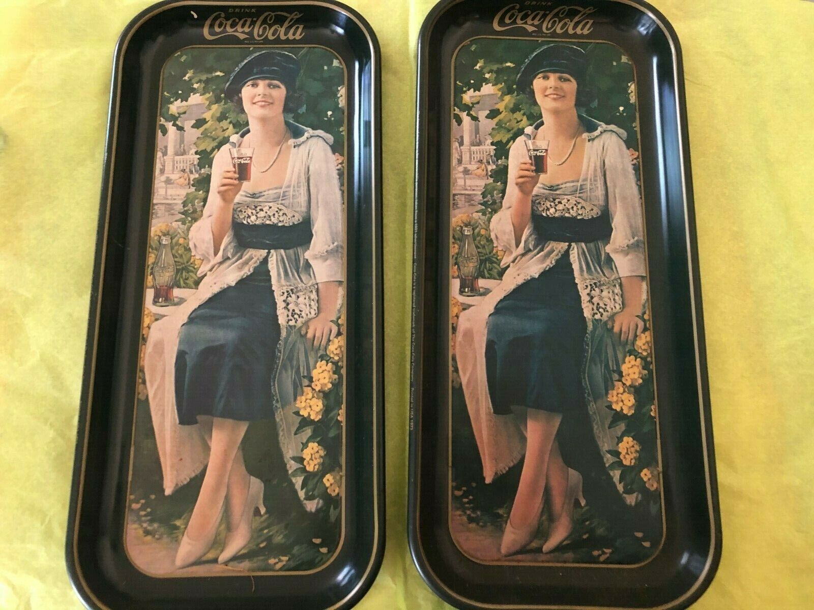 Lot 2 Coca Cola Long Tray Flapper Girl Featuring 1921 Advertis...