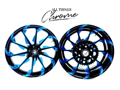 NINJA 300 FAT TIRE BLACK & CANDY BLUE TORNADO WHEELS 06-11