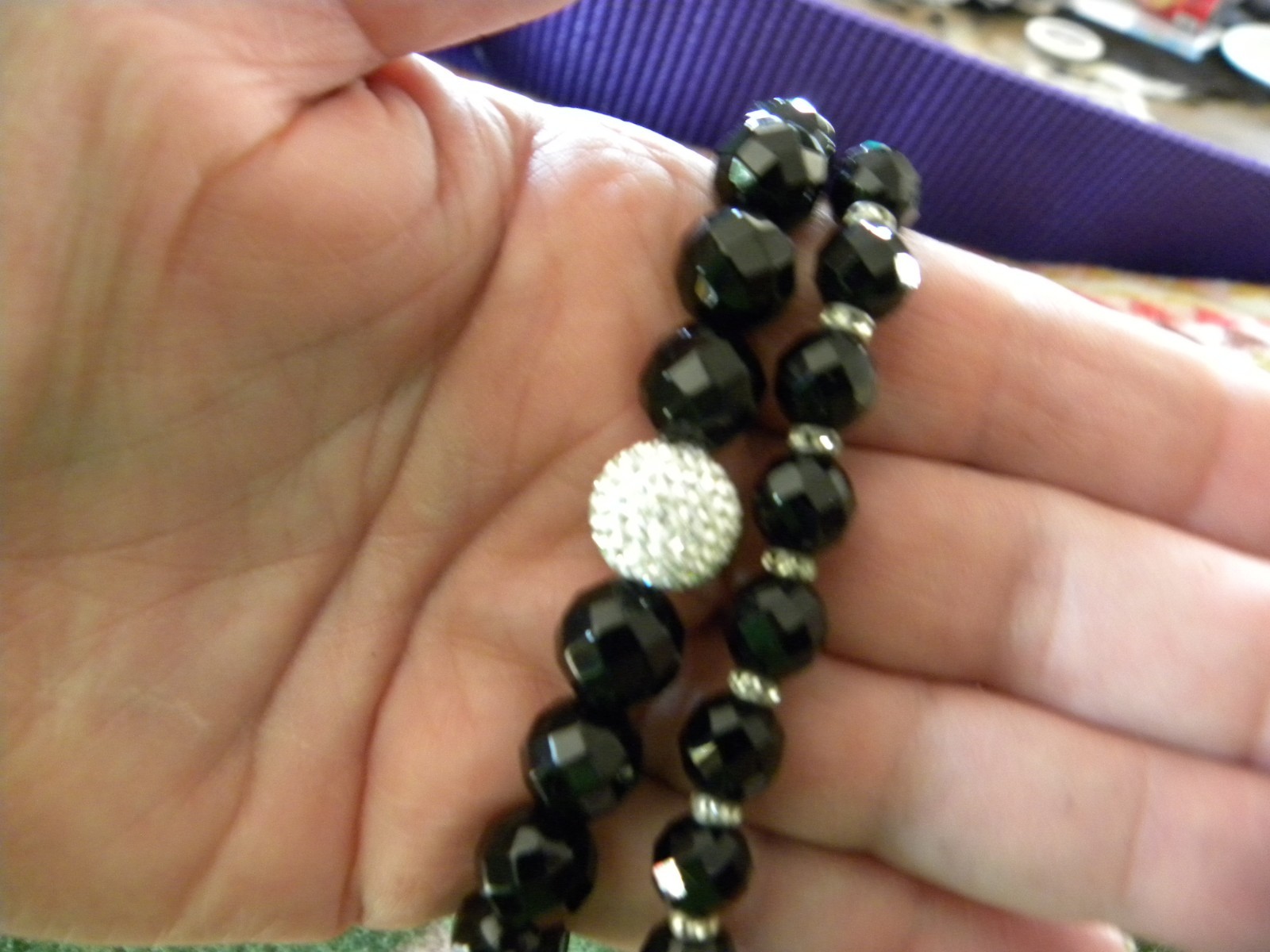 LOT OF TWO ONYX & CRYSTAL STRETCH BRACELETS 7