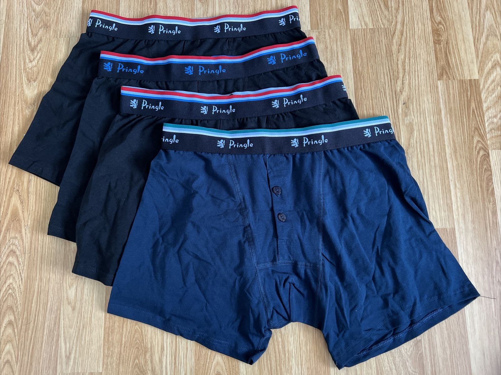 Pringle Mens Classic Boxers 4 Pack BLACK Cotton Underwear Boxer Shorts M B32