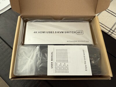 USB 3.0 HDMI KVM Switch Dual Monitors 4 Computers, Supports EDID, 4K@60Hz KVM...