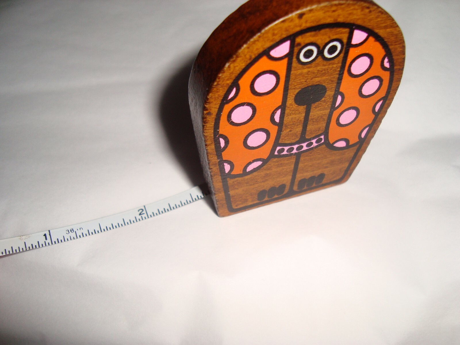 Vintage Sewing Tape Measure Dog Wood Wooden Retro
