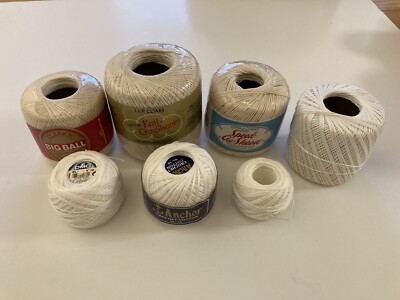 Lot of 7 Ecru Blanc Neutral J&P Coats Knit-Cro-Sheen DMC Anchor Crochet Thread