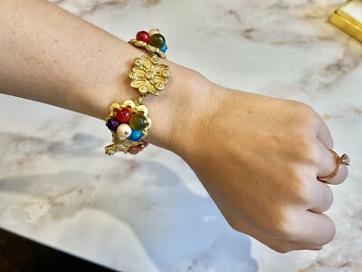 Stunning Handcrafted Multicolor Bracelet Made From Vintage Clip On Earrings- 7 