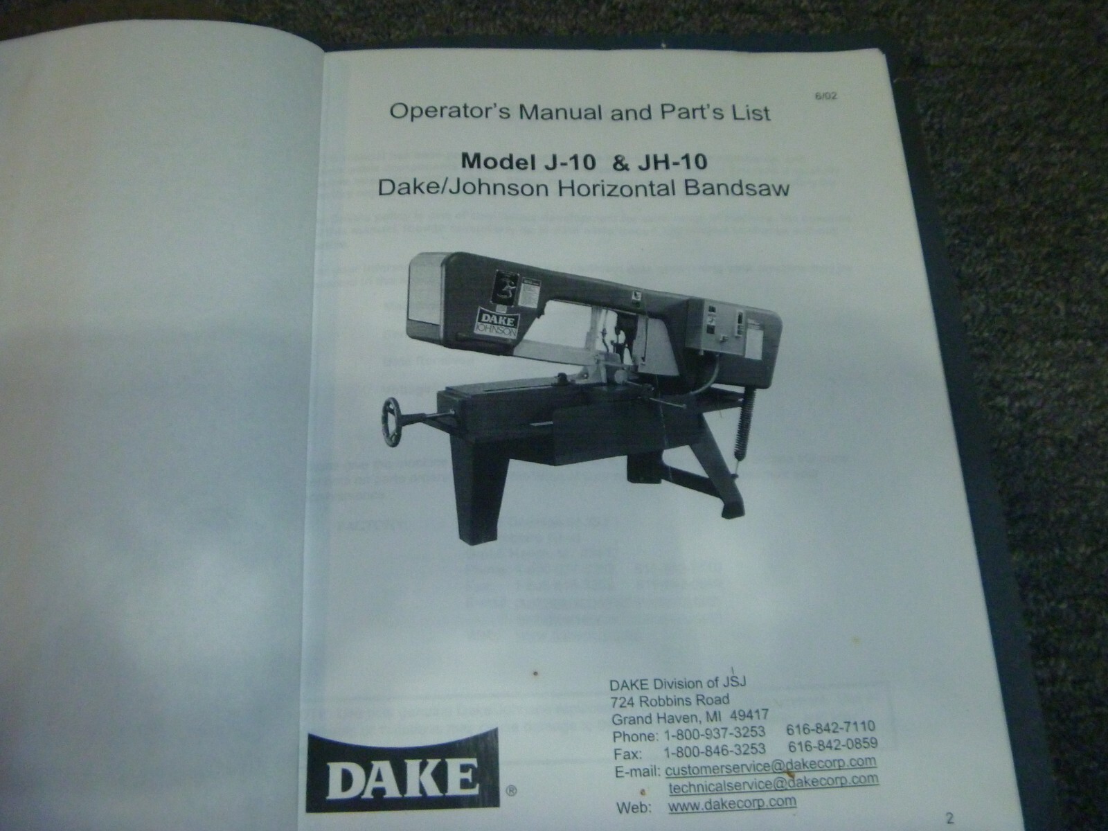 DWEbook10.11.12 廃盤 Dake Johnson J-10 & JH-10 Series Horiz Band Saw Operator