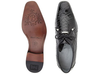 BELVEDERE BELVEDERE MEN'S SHOES LAGO GENUINE ALLIGATOR PLAIN TOE TASSEL BLACK 14010