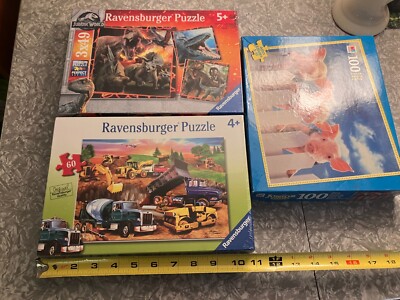 RAVENSBURGER ~ Lot of 3 children's puzzles: trucks, dinosaur and pigs