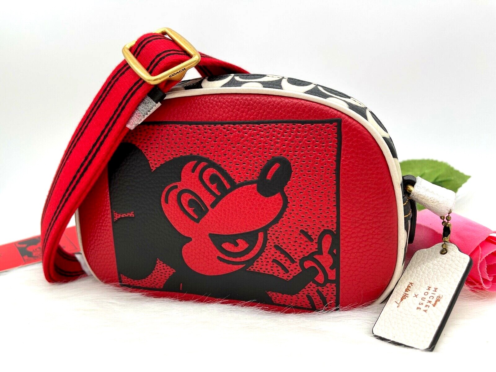 NWT COACH Mickey Mouse x Keith Haring Badge Mini Leather NWT COACH Mickey Mouse x Keith Haring Badge Mini Leather